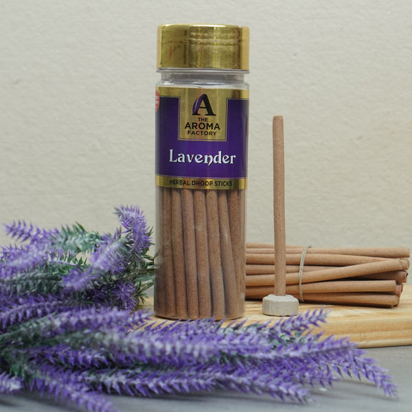 The Aroma Factory Lavender Dhoop Stick (0% Charcoal 0% Suphates) Herbal Incense Dhoopbatti Bottle Pack, 100g