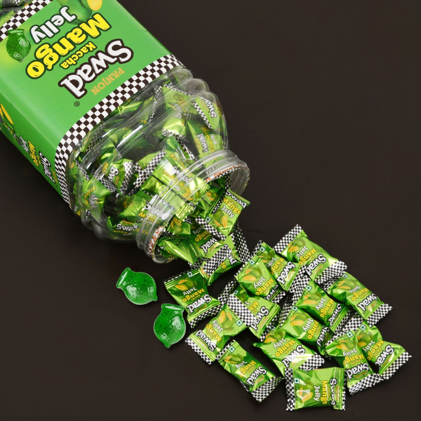 Swad Kaccha Mango Jelly Candy, Soft & Chewy Fruit Sweets, 900g Jar