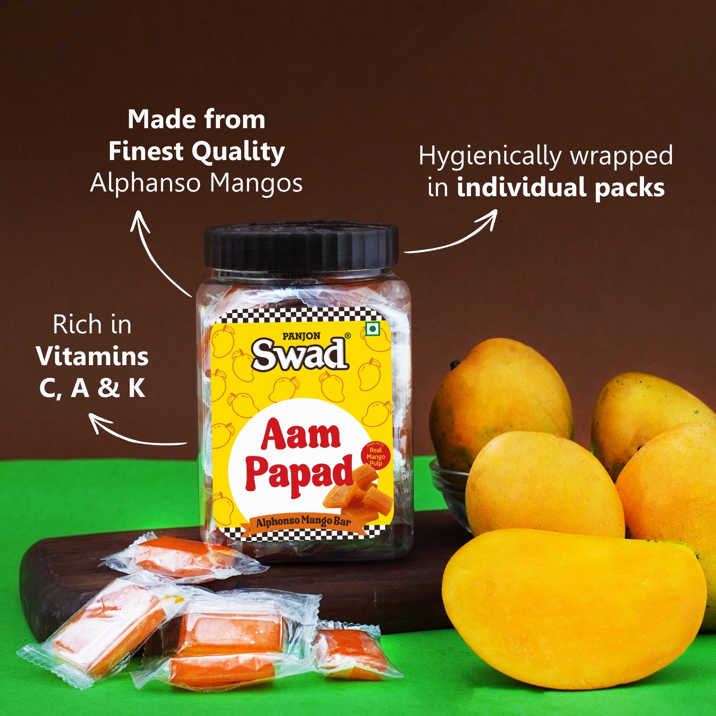 Swad Aam Papad Candy, made with Real Mango Toffee, 380g jar