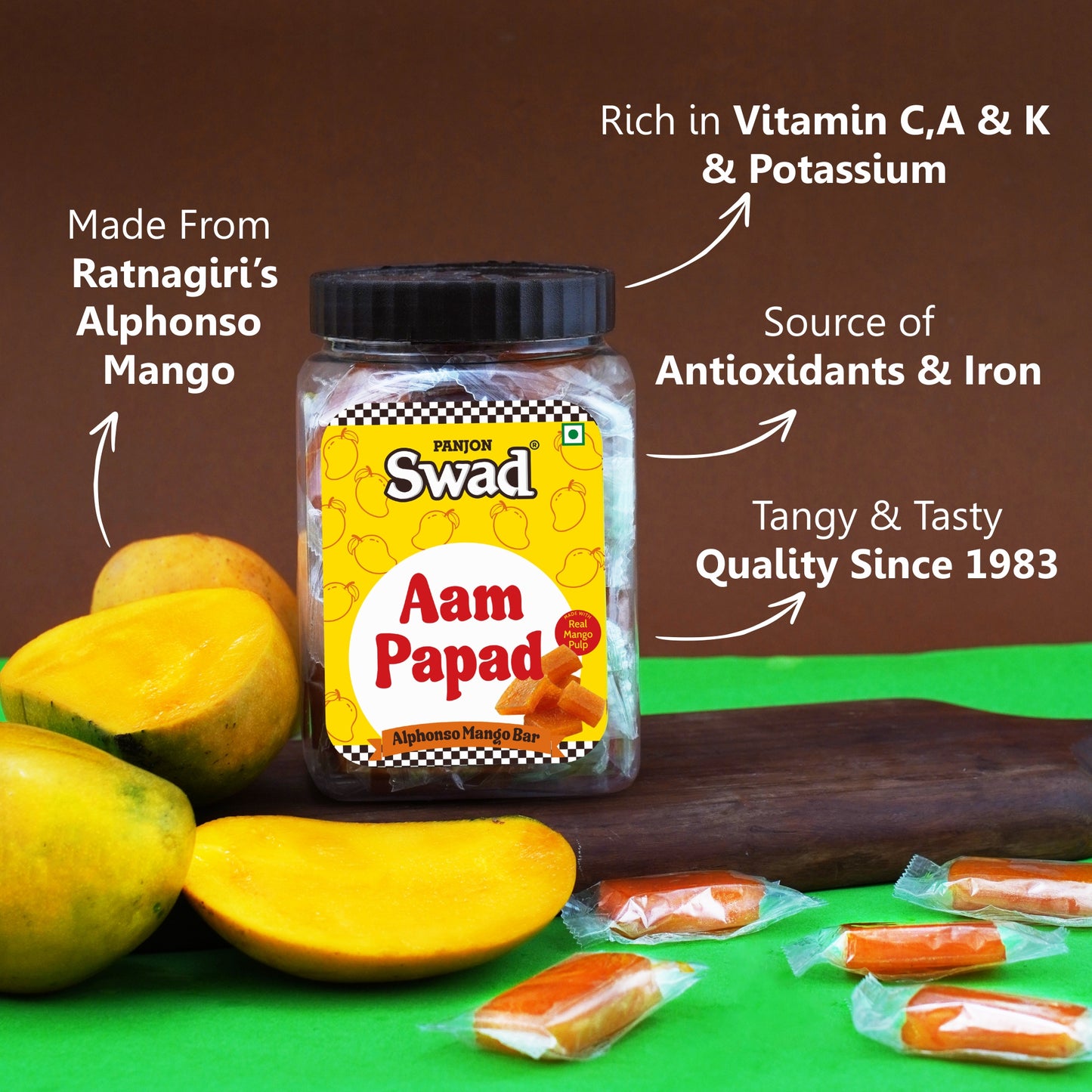 Swad Aam Papad Candy, made with Real Mango Toffee, 380g jar