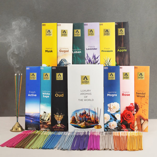 The Aroma Factory Incense Sticks Luxury Gift Set with 12 Exotic Agarbatti Fragrances x 20 gm