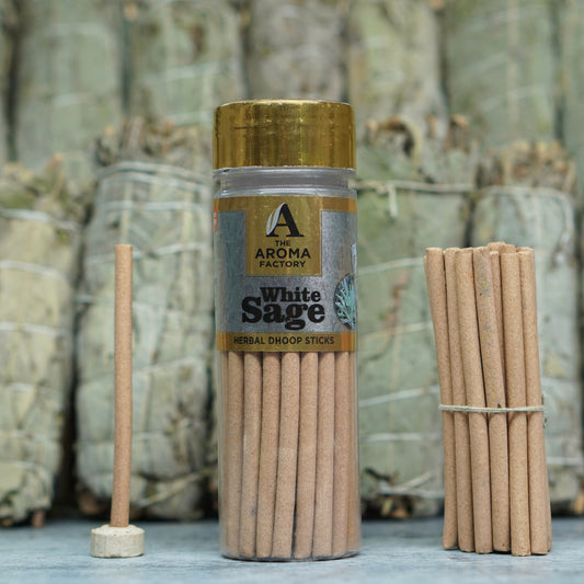 The Aroma Factory White Sage Dhoop Stick (0% Charcoal 0% Suphates) Herbal Smudging Incense Dhoopbatti Bottle Pack, 100 g