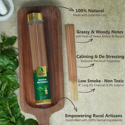 The Aroma Factory Patchouli Incense Stick (0% Charcoal 0% Sulphates) Organic Agarbatti Bottle Pack, 100G