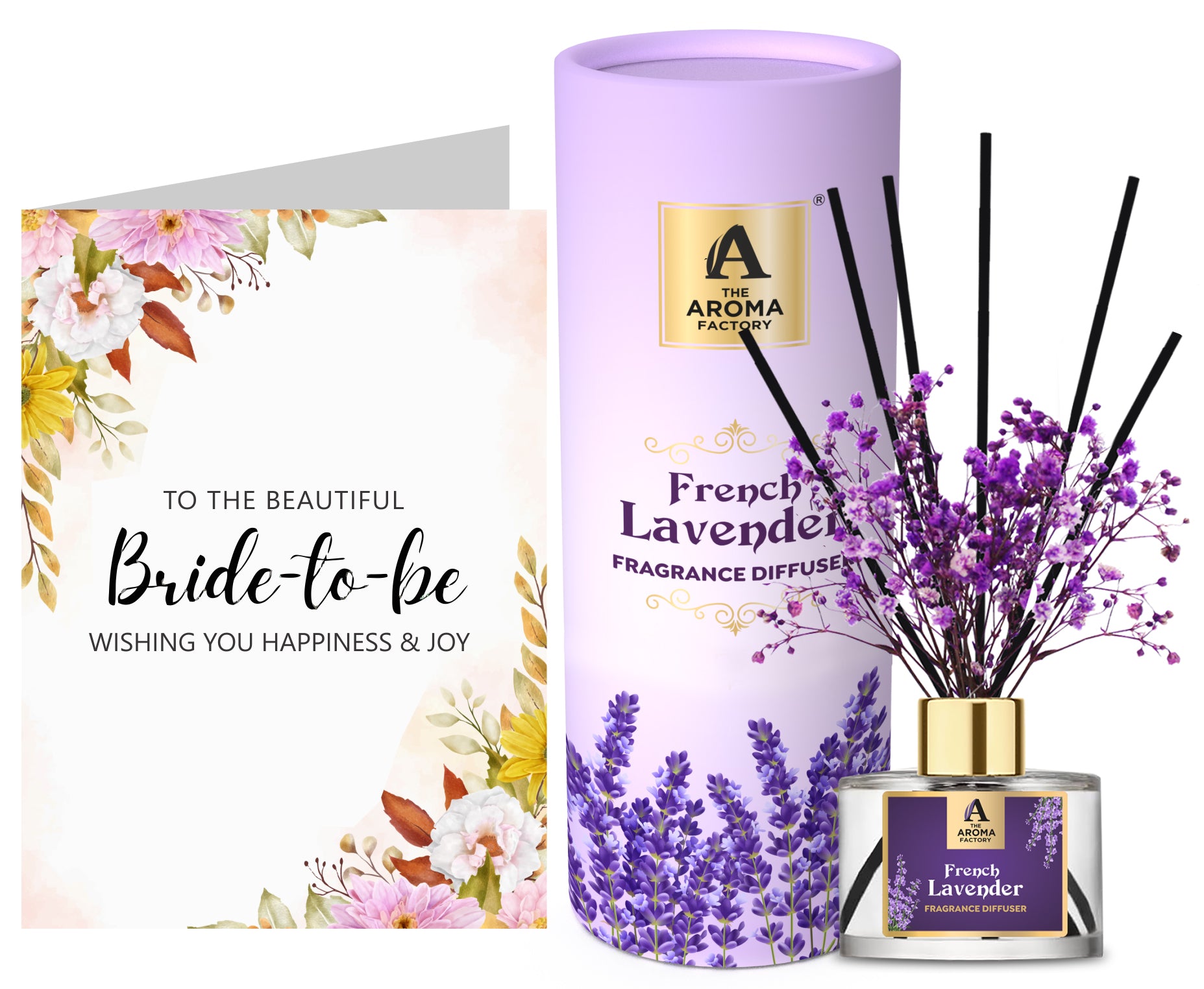 The Aroma Factory Prospective Bride to Be/Engaged Gift with Card, French Lavender Fragrance Reed Diffuser Set (1 Box &1 Card)