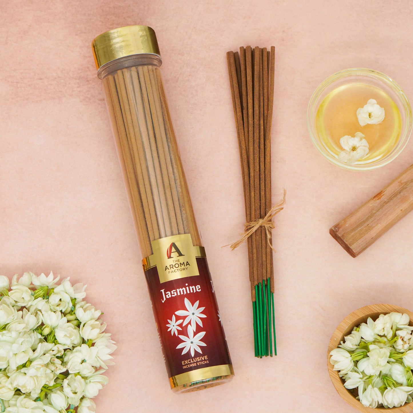 The Aroma Factory Jasmine Incense Stick Agarbatti (0% Charcoal 0% Sulphates) Herbal Agarbatti Bottle Pack, 100G
