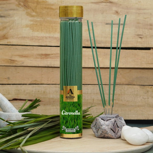 The Aroma Factory Citronella Herbal Incense Stick (0% Charcoal 0% Sulphates) Agarbatti Bottle Pack, 100G