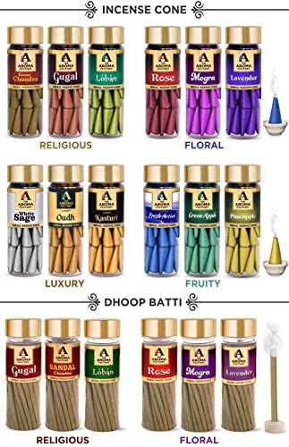 The Aroma Factory White Sage Incense Cone (0% Charcoal 0% Suphates Herbal Smudge Dhoop) Free Holder Bottle Pack, 30 Cones