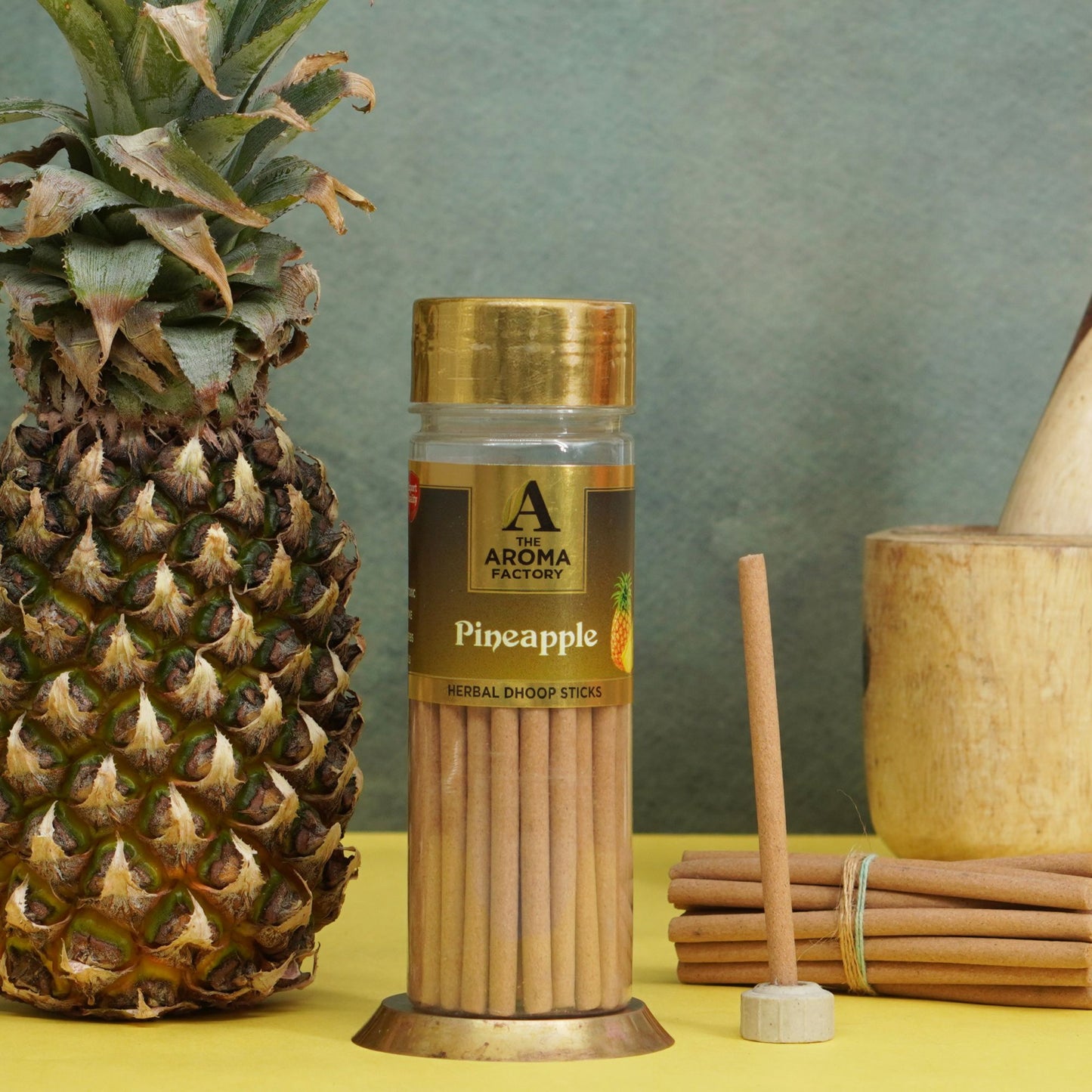The Aroma Factory Pineapple Dhoop Stick (0% Charcoal 0% Suphates) Herbal Bambooless Incense Dhoopbatti Bottle Pack, 100 g