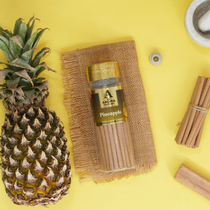 The Aroma Factory Pineapple Dhoop Stick (0% Charcoal 0% Suphates) Herbal Bambooless Incense Dhoopbatti Bottle Pack, 100 g