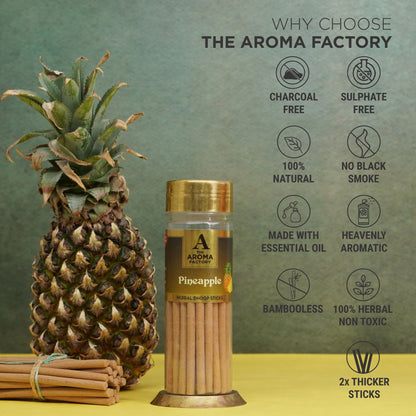 The Aroma Factory Pineapple Dhoop Stick (0% Charcoal 0% Suphates) Herbal Bambooless Incense Dhoopbatti Bottle Pack, 100 g
