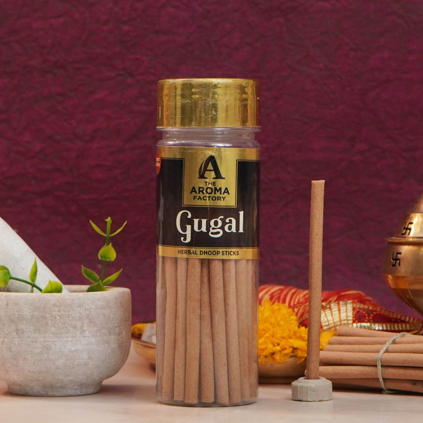 The Aroma Factory Gugal Dhoop Stick (0% Charcoal 0% Suphates) Herbal Guggal Incense Dhoopbatti Bottle Pack, 100g