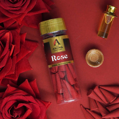 The Aroma Factory  Rose Incense Cone (0% Charcoal 0% Suphates Herbal Dhoop) Free Holder Bottle Pack, 30 Cones