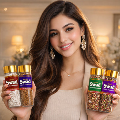 Swad Mouth Freshener Combo White Sweet Saunf, Roasted Saunf, Navaratan Mix & Rajasthani Mukhwas, 4 bottle