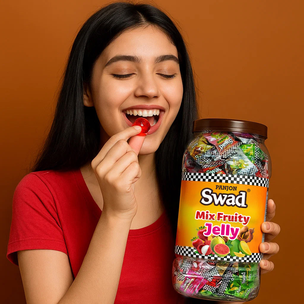 Swad Mix Fruit Jelly Candy, Soft & Chewy Assorted Sweets, 640g Jar