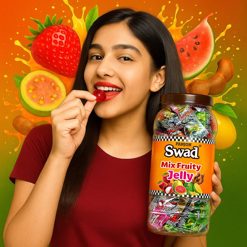 Swad Mix Fruit Jelly Candy, Soft & Chewy Assorted Sweets, 640g Jar