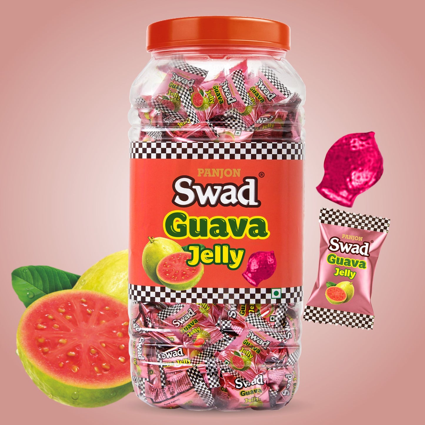 Swad Guava Jelly Candy, Soft & Chewy Fruit Sweets, 900g Jar