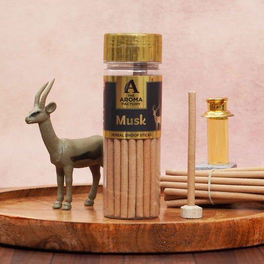 The Aroma Factory Kasturi Musk Dhoop Stick (0% Charcoal 0% Suphates) Herbal Bambooless Incense Dhoopbatti Bottle Pack, 100 g