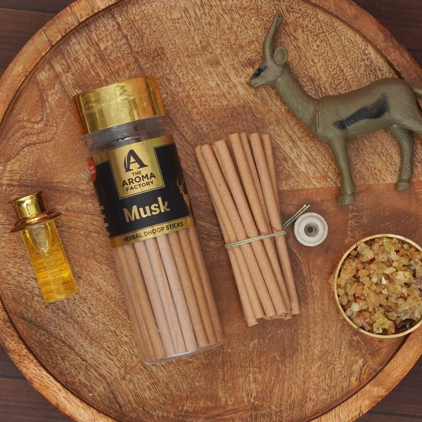 The Aroma Factory Kasturi Musk Dhoop Stick (0% Charcoal 0% Suphates) Herbal Bambooless Incense Dhoopbatti Bottle Pack, 100 g