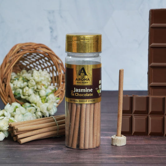 The Aroma Factory Jasmine & Chocolate Dhoop Stick (0% Charcoal 0% Suphates) Herbal Incense Dhoopbatti Bottle Pack, 100 g