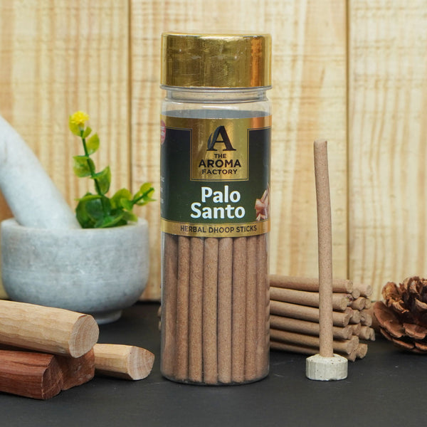 The Aroma Factory Palo Santo Dhoop Stick (0% Charcoal 0% Suphates) Herbal Burn Incense Dhoopbatti Bottle Pack, 75g