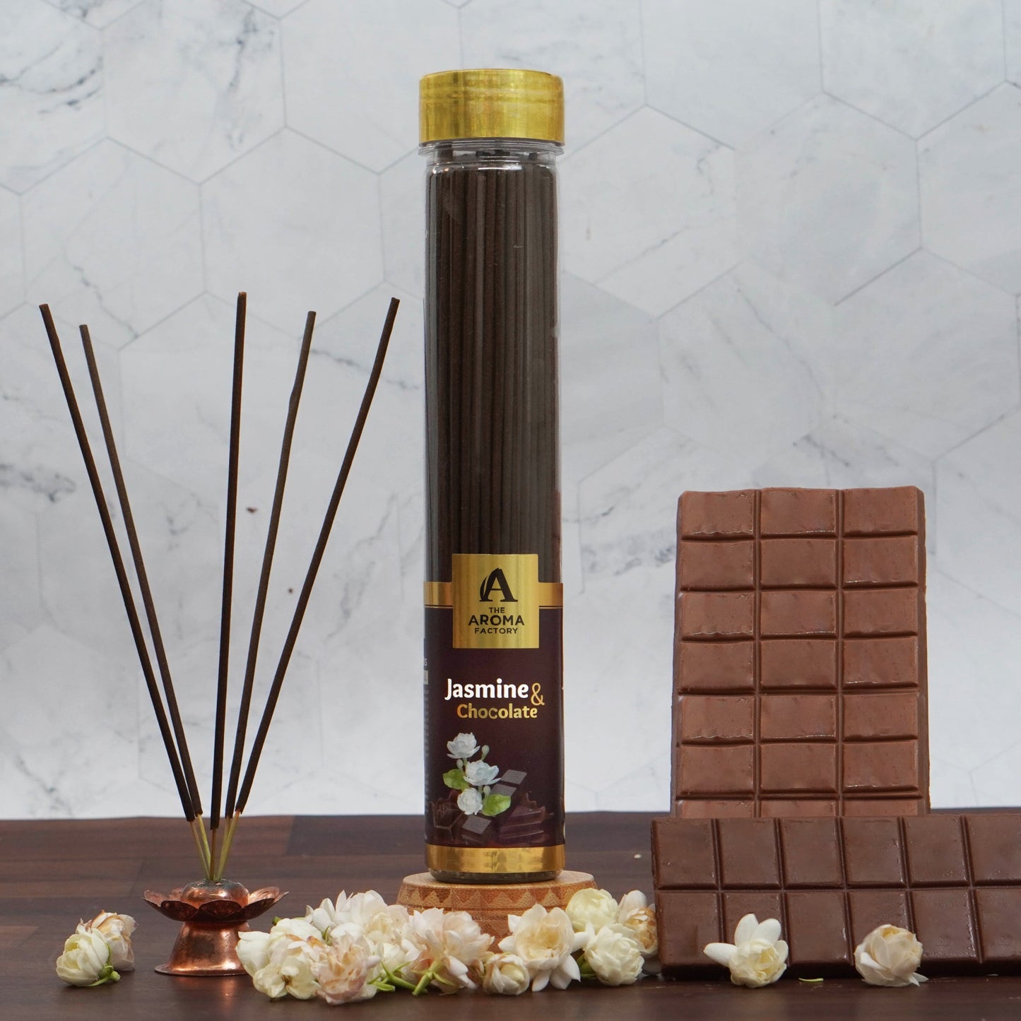 The Aroma Factory Jasmine & Chocolate Incense Stick (0% Charcoal 0% Sulphates) Herbal Agarbatti Bottle Pack, 100G