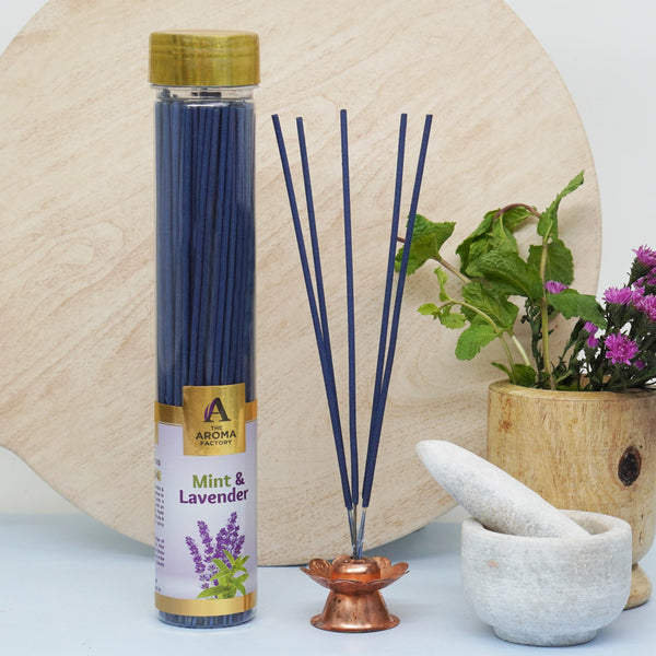 The Aroma Factory Mint & Lavender Incense Stick (0% Charcoal 0% Sulphates) Herbal Agarbatti Bottle Pack, 100G