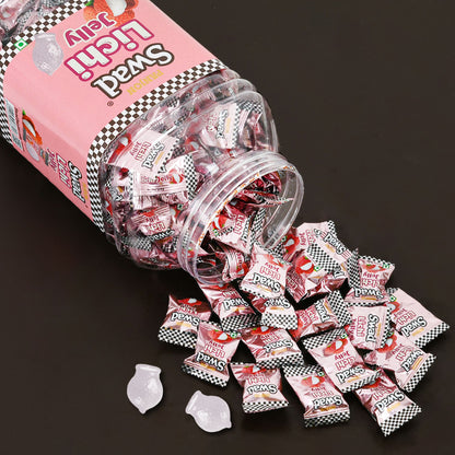 Swad Litchi Jelly Candy, Soft & Chewy Lichi Fruit Sweets, 900g Jar