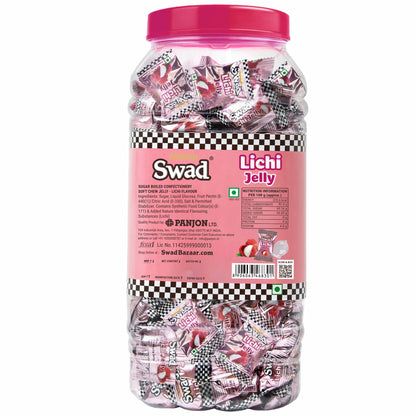 Swad Litchi Jelly Candy, Soft & Chewy Lichi Fruit Sweets, 900g Jar