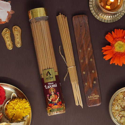 The Aroma Factory Dhan Lakshmi Incense Stick (0% Charcoal 0% Sulphates) Organic & Herbal Laxmi Bottle Pack, 100G