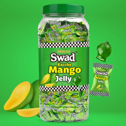 Swad Kaccha Mango Jelly Candy, Soft & Chewy Fruit Sweets, 900g Jar