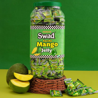 Swad Kaccha Mango Jelly Candy, Soft & Chewy Fruit Sweets, 900g Jar