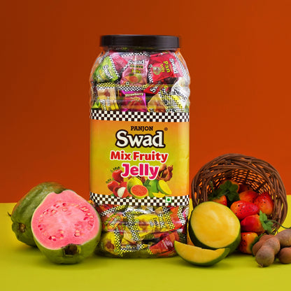 Swad Mix Fruit Jelly Candy, Soft & Chewy Assorted Sweets, 640g Jar