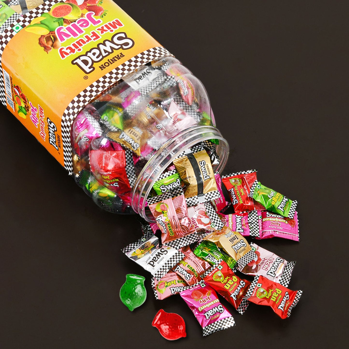 Swad Mix Fruit Jelly Candy, Soft & Chewy Assorted Sweets, 640g Jar