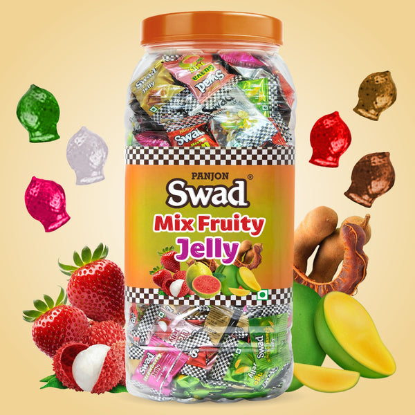 Swad Mix Fruit Jelly Candy, Soft & Chewy Assorted Sweets, 900g Jar