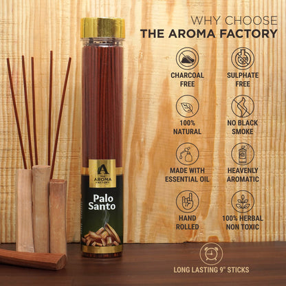 The Aroma Factory Palo Santo  Incense Stick (0% Charcoal 0% Sulphates) Organic & Herbal Agarbatti Bottle Pack, 100G