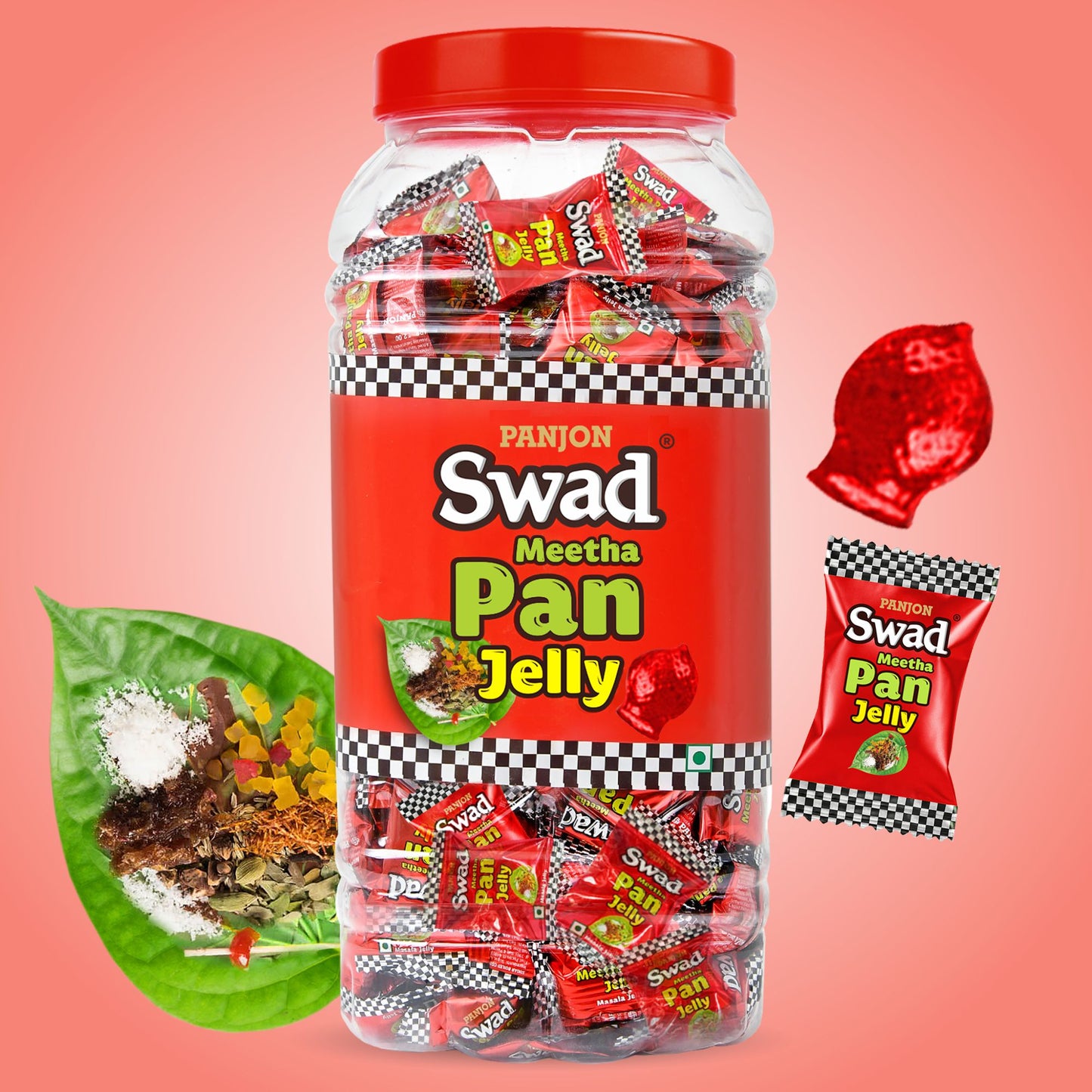 Swad Paan Jelly Candy, Soft & Chewy Assorted Sweets, 900g Jar