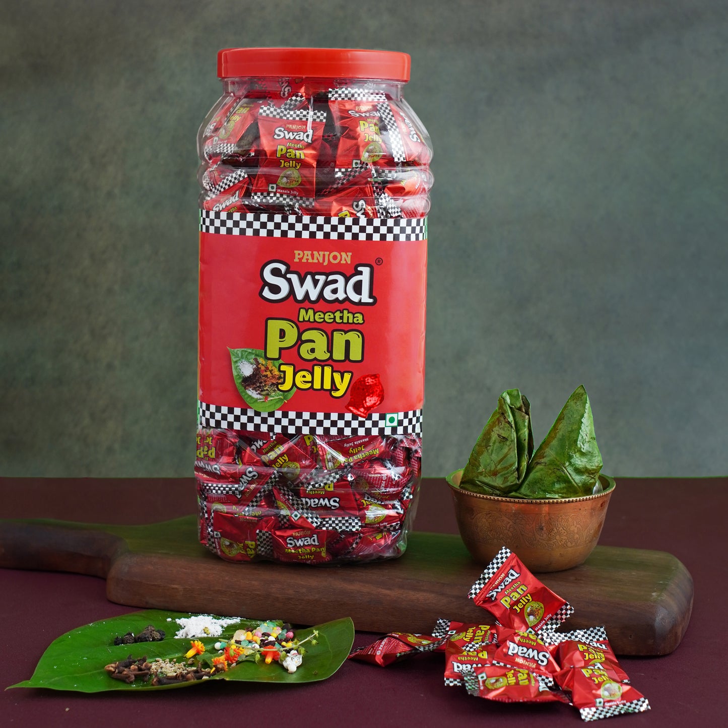 Swad Paan Jelly Candy, Soft & Chewy Assorted Sweets, 900g Jar