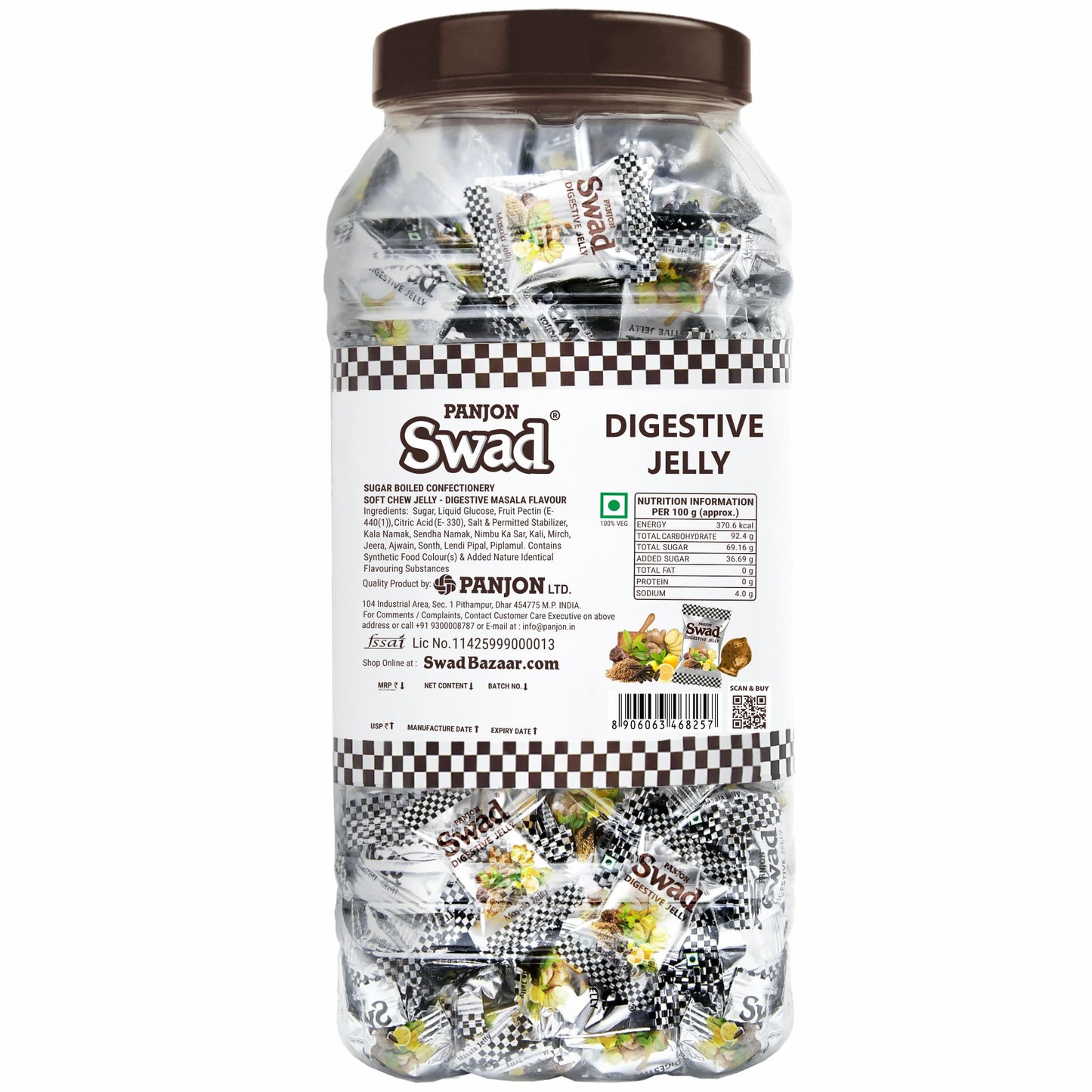 Swad Digestive Jelly Candy, Soft & Chewy Masala Toffee, 900g Jar