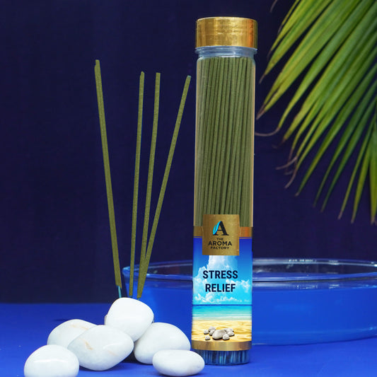 The Aroma Factory Stress Relief Incense Stick Agarbatti (0% Charcoal 0% Sulphates) Organic & Herbal Agarbatti Bottle Pack, 100G