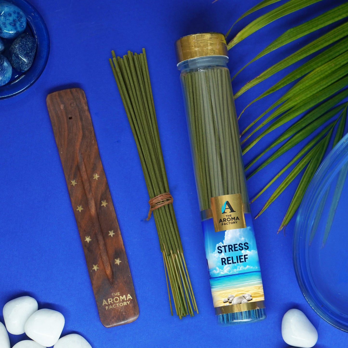 The Aroma Factory Stress Relief Incense Stick Agarbatti (0% Charcoal 0% Sulphates) Organic & Herbal Agarbatti Bottle Pack, 100G