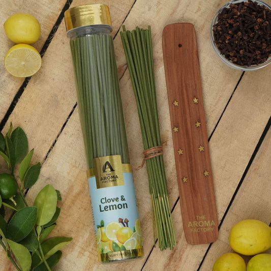 The Aroma Factory Clove & Lemon Incense Stick (0% Charcoal 0% Sulphates) Herbal Agarbatti Bottle Pack, 100G
