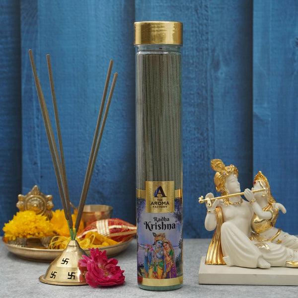 The Aroma Factory Radha Krishna Incense Stick (0% Charcoal 0% Sulphates) Organic & Herbal Agarbatti Bottle Pack, 100G