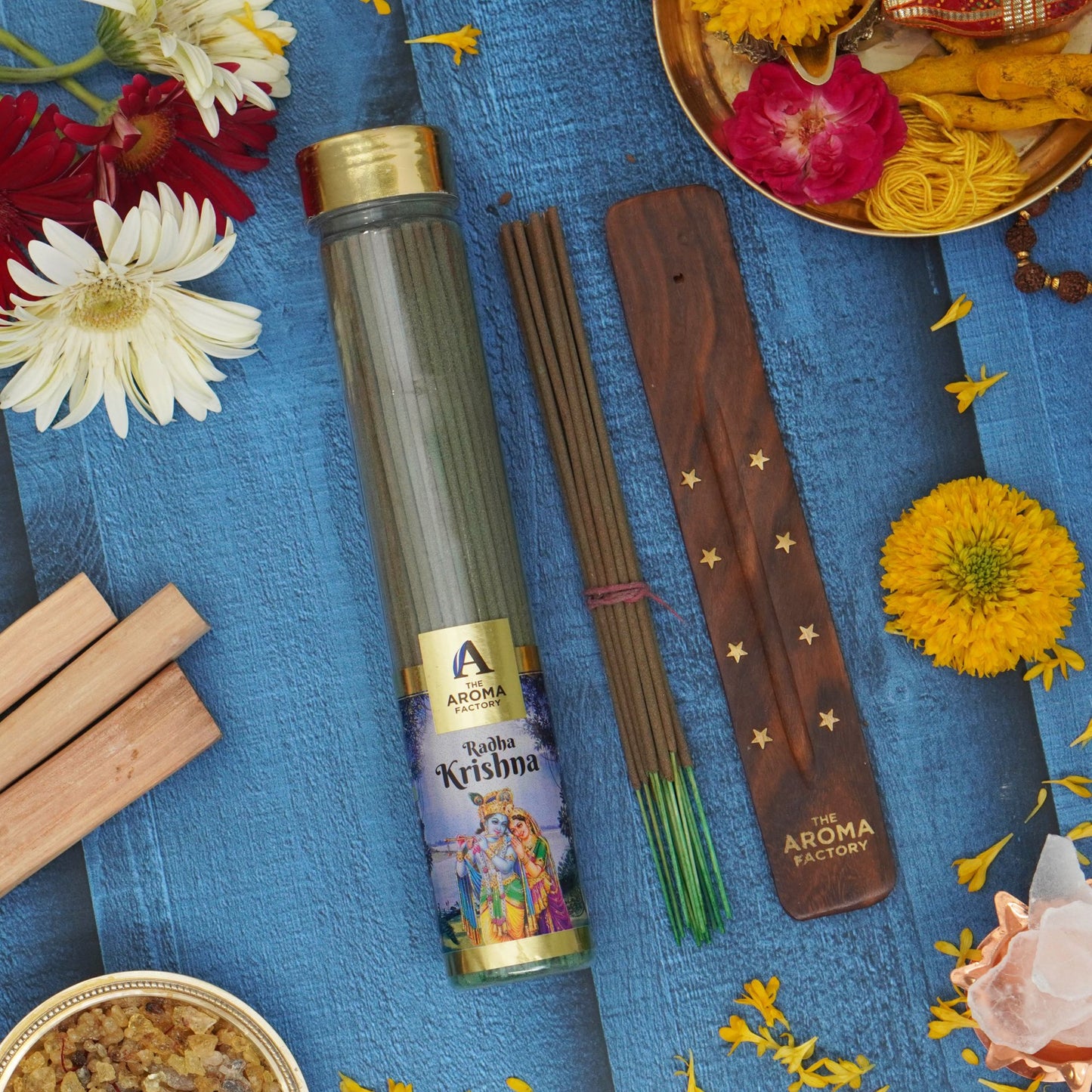 The Aroma Factory Radha Krishna Incense Stick (0% Charcoal 0% Sulphates) Organic & Herbal Agarbatti Bottle Pack, 100G