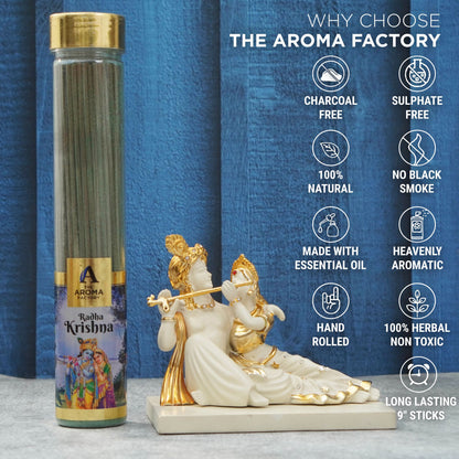 The Aroma Factory Radha Krishna Incense Stick (0% Charcoal 0% Sulphates) Organic & Herbal Agarbatti Bottle Pack, 100G