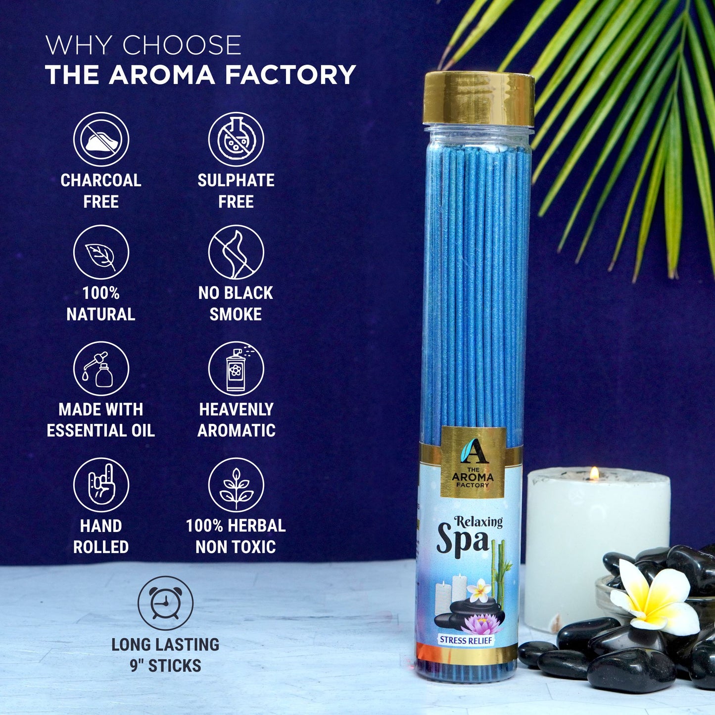 The Aroma Factory Relaxing Spa Incense Stick (0% Charcoal 0% Sulphates) Organic & Herbal Agarbatti Bottle Pack, 100G
