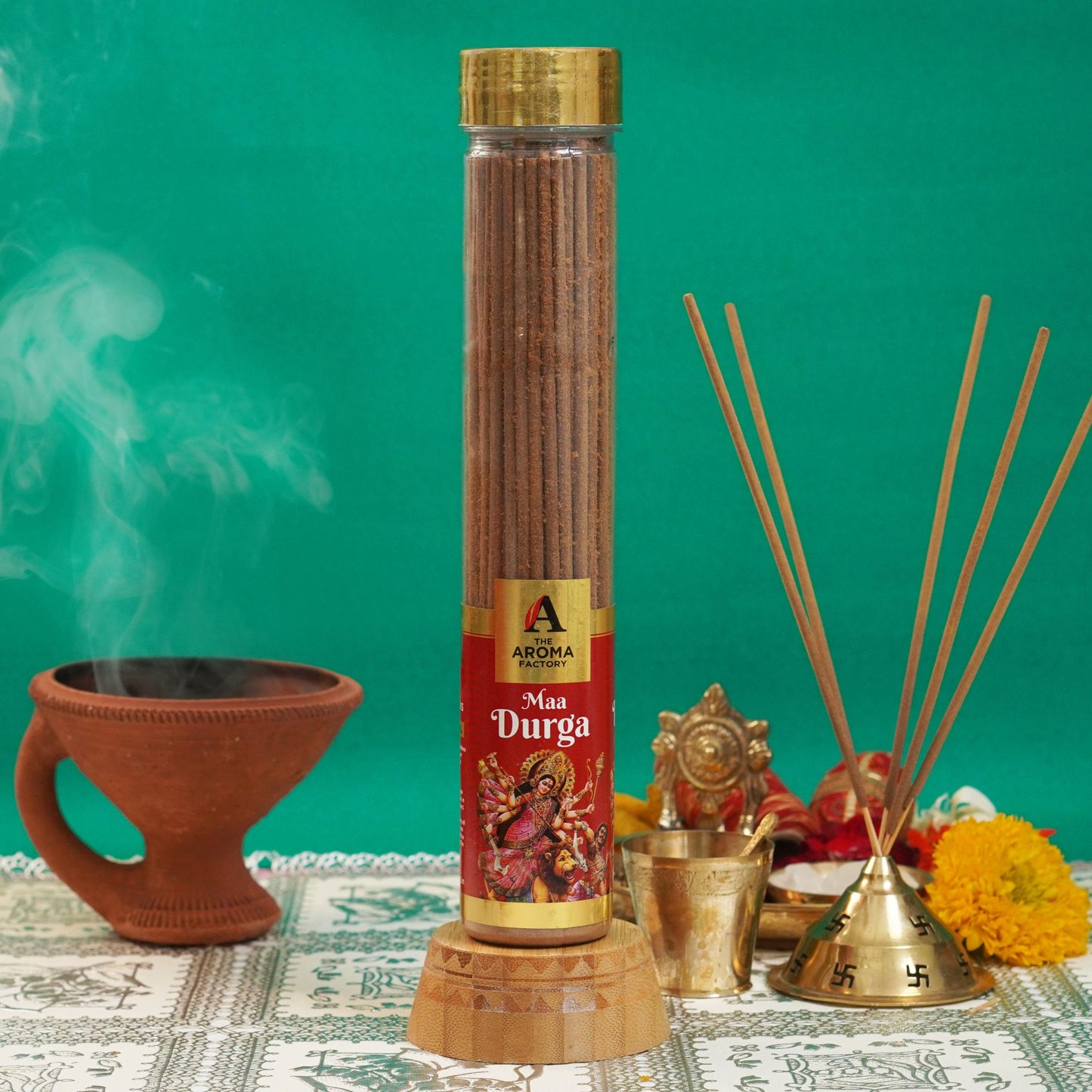 The Aroma Factory Maa Durga Incense Stick (0% Charcoal 0% Sulphates) Organic & Herbal Agarbatti Bottle Pack, 100G