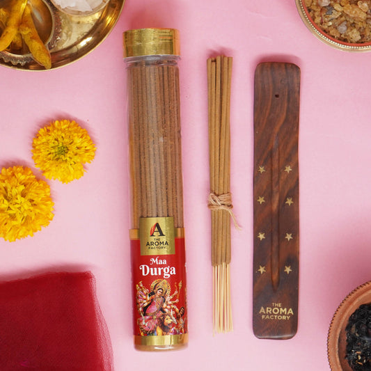 The Aroma Factory Maa Durga Incense Stick (0% Charcoal 0% Sulphates) Organic & Herbal Agarbatti Bottle Pack, 100G