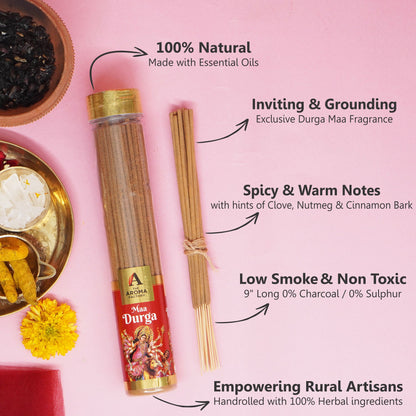 The Aroma Factory Maa Durga Incense Stick (0% Charcoal 0% Sulphates) Organic & Herbal Agarbatti Bottle Pack, 100G
