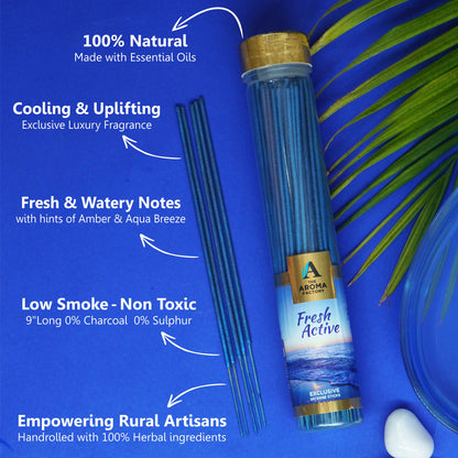 The Aroma Factory Fresh Active Incense Stick (0% Charcoal 0% Sulphates) Organic & Herbal Agarbatti Bottle Pack, 100G