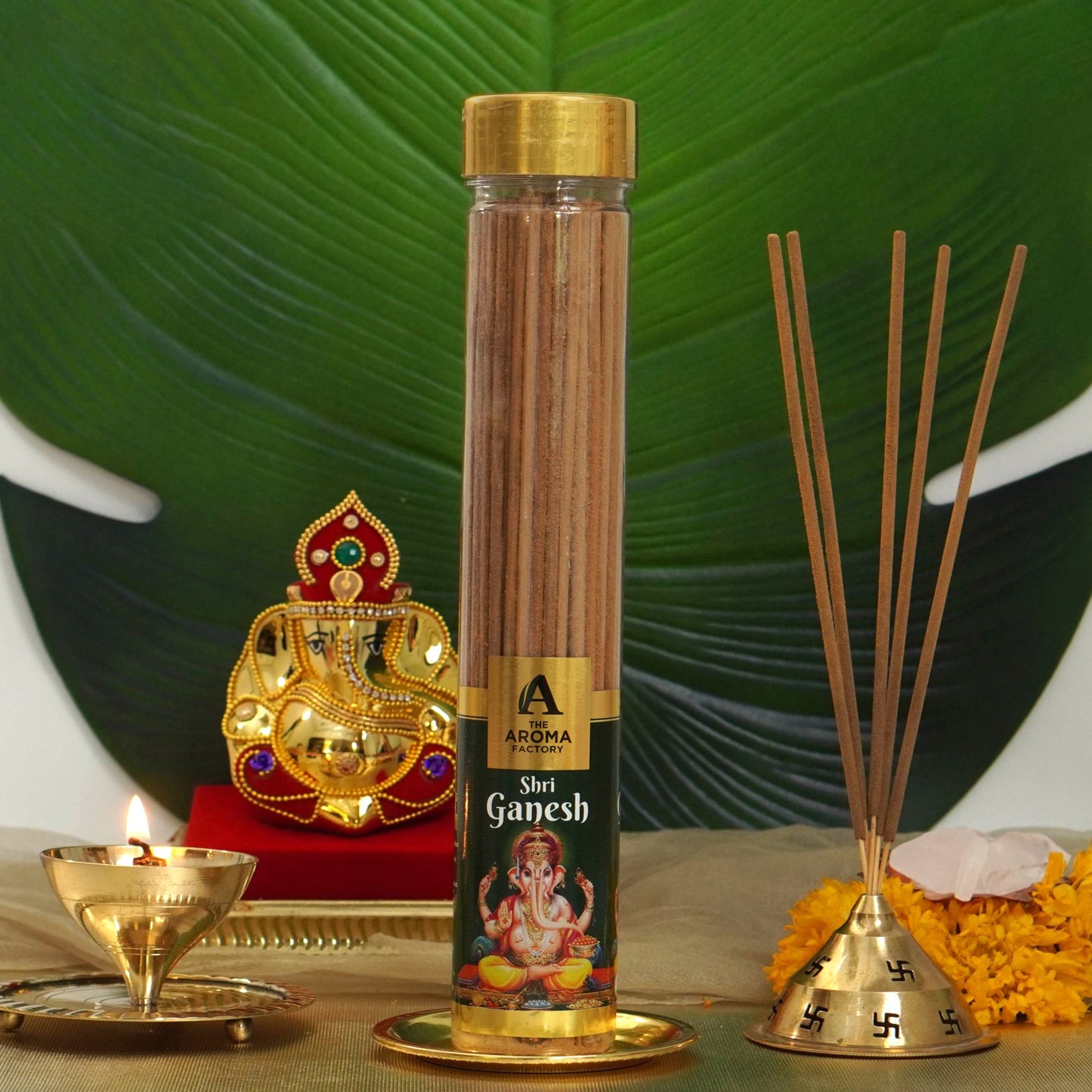 The Aroma Factory Shri Ganesh Incense Stick (0% Charcoal 0% Sulphates) Organic & Herbal Agarbatti Bottle Pack, 100G